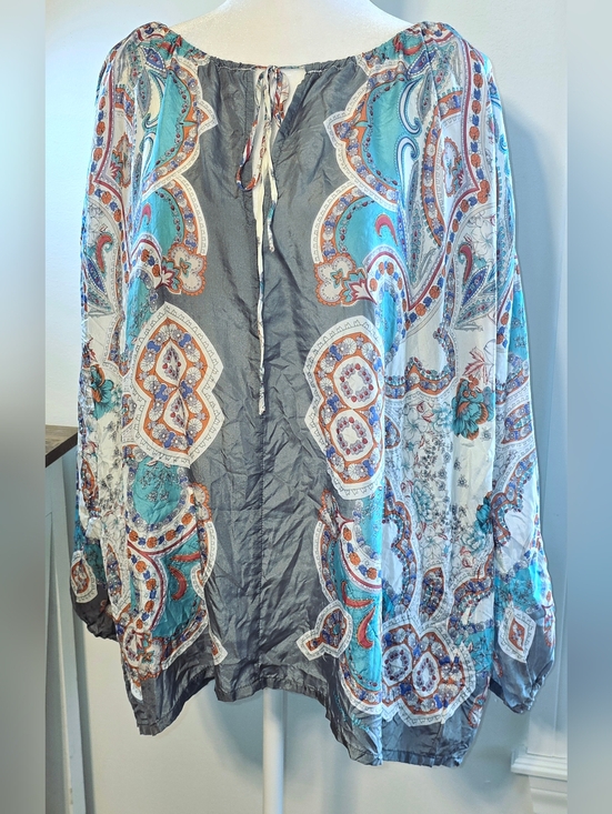 Johnny Was Tops - Johnny Was 100% Silk Oversized Bohemian-Style Blouse Women's Sizr XL